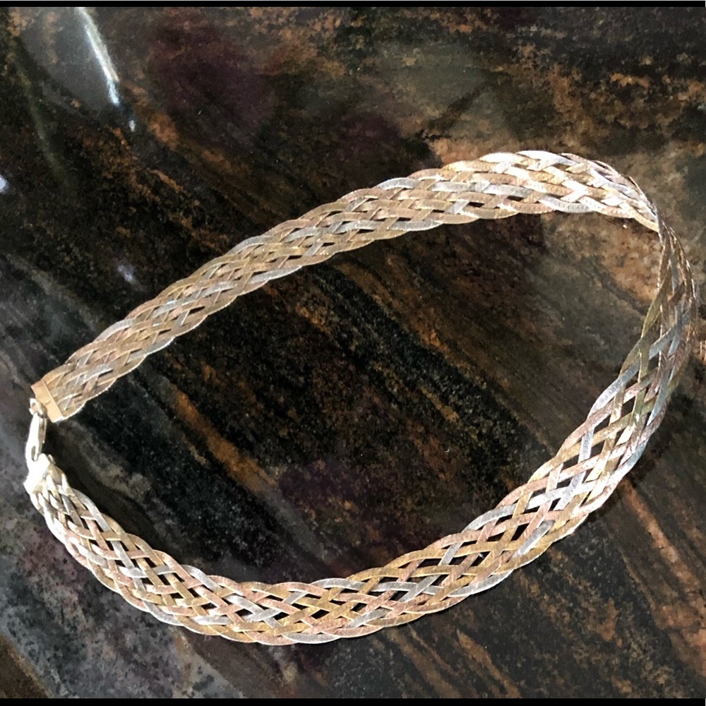 Braided silver herringbone necklace